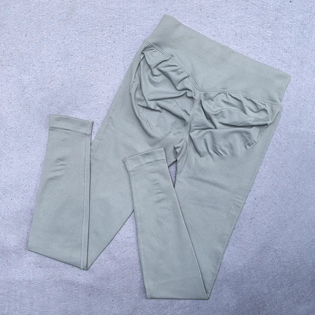 Legging de sport femme sans coutures, ceinture côtelée et détail froncé