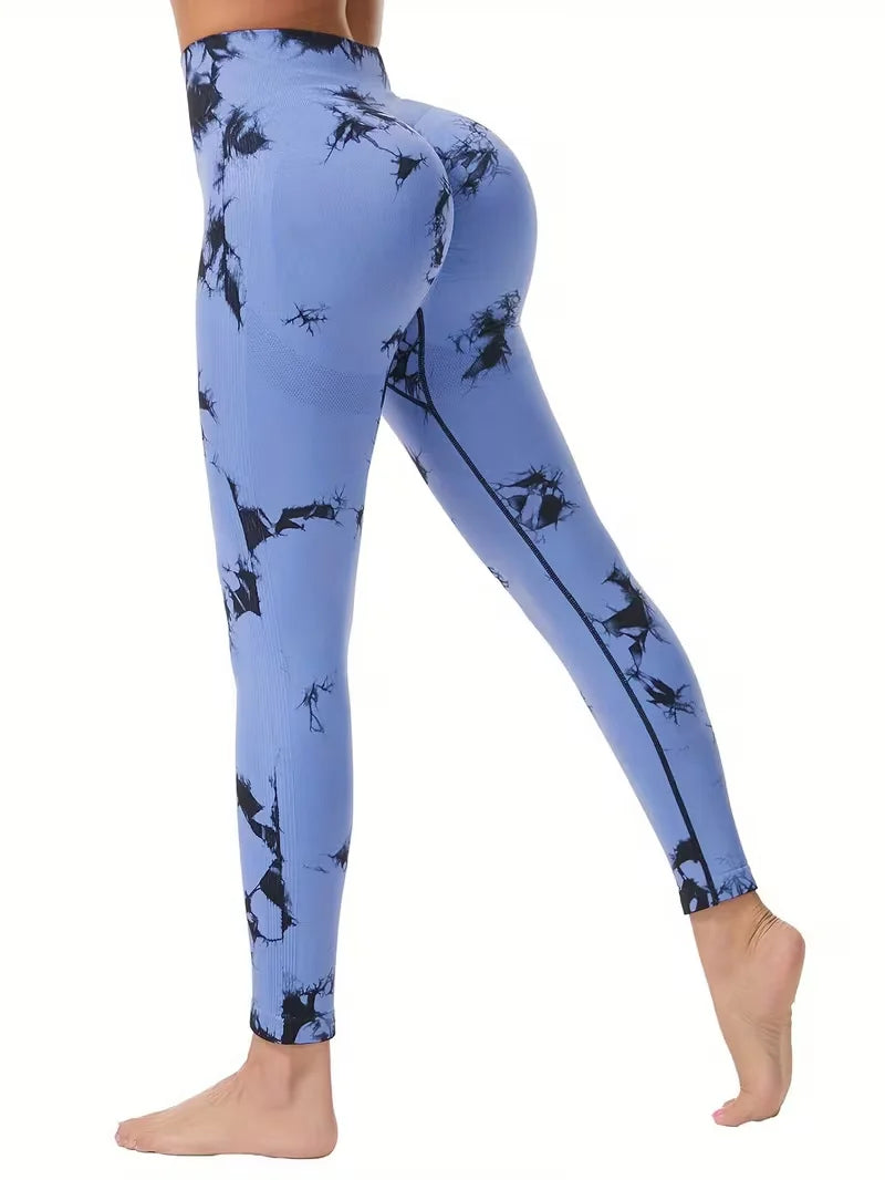 Legging de yoga femme sans coutures, taille haute et motif tie-dye
