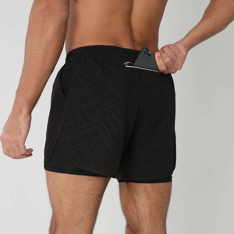 Short de running homme 2-en-1 à double épaisseur