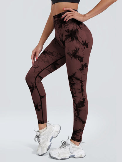 Legging de yoga femme sans coutures, taille haute et motif tie-dye