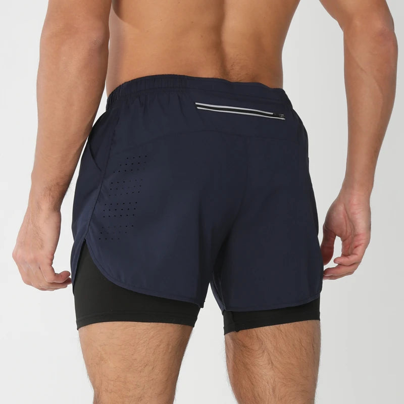 Short de running homme 2-en-1 à double épaisseur