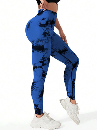 Legging de yoga femme sans coutures, taille haute et motif tie-dye