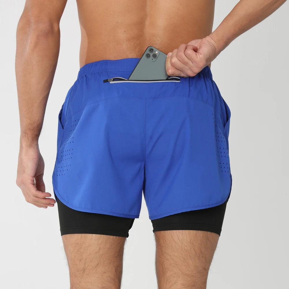 Short de running homme 2-en-1 à double épaisseur