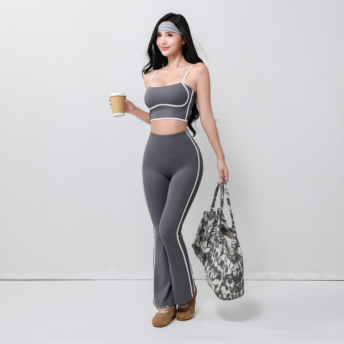 Pantalon de yoga évasé grande taille pour femme, extensible dans les quatre sens, respirant, taille élastique intégrale, effet push-up.