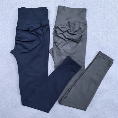 Legging de sport femme sans coutures, ceinture côtelée et détail froncé