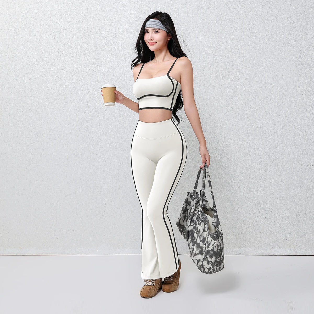 Pantalon de yoga évasé grande taille pour femme, extensible dans les quatre sens, respirant, taille élastique intégrale, effet push-up.