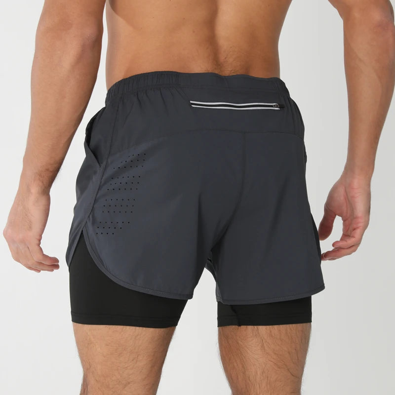Short de running homme 2-en-1 à double épaisseur