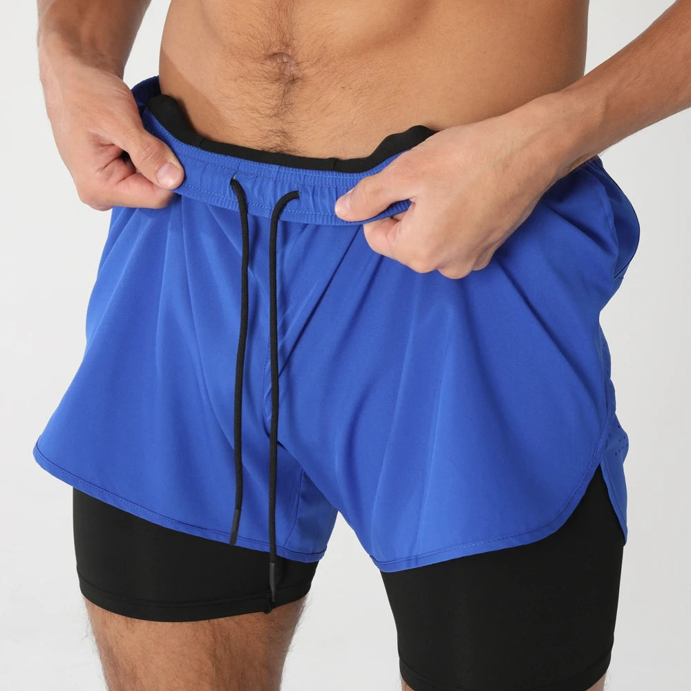 Short de running homme 2-en-1 à double épaisseur