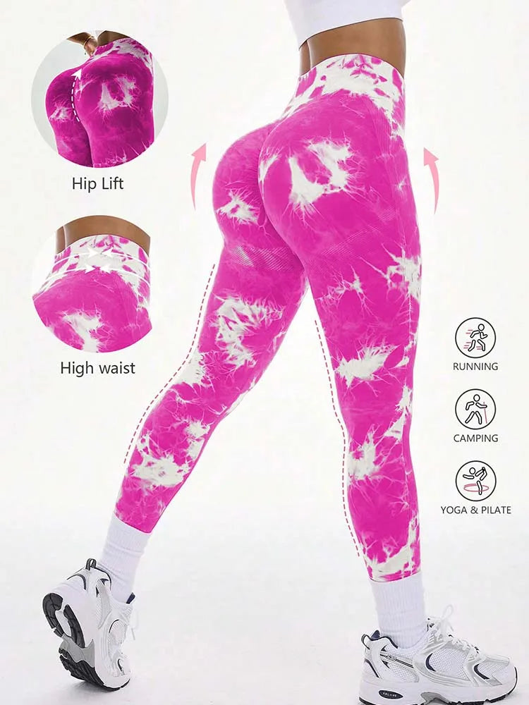 Legging de yoga femme sans coutures, taille haute et motif tie-dye
