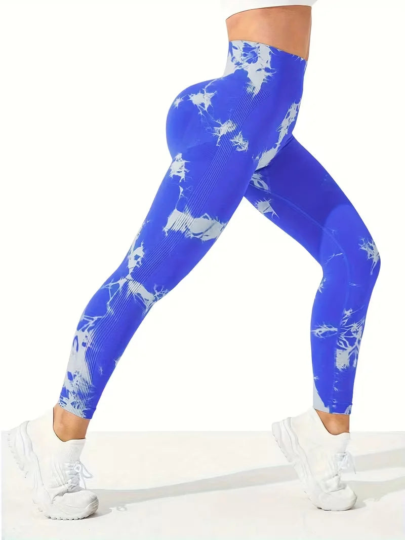 Legging de yoga femme sans coutures, taille haute et motif tie-dye