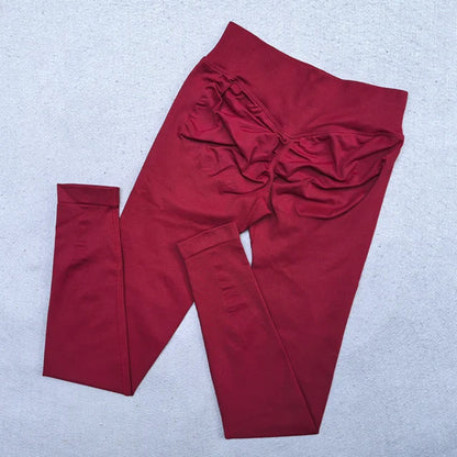 Legging de sport femme sans coutures, ceinture côtelée et détail froncé