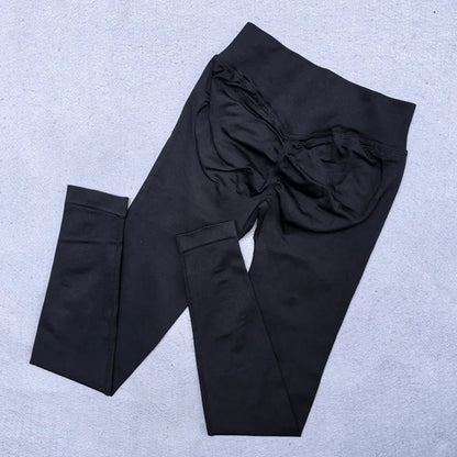 Legging de sport femme sans coutures, ceinture côtelée et détail froncé