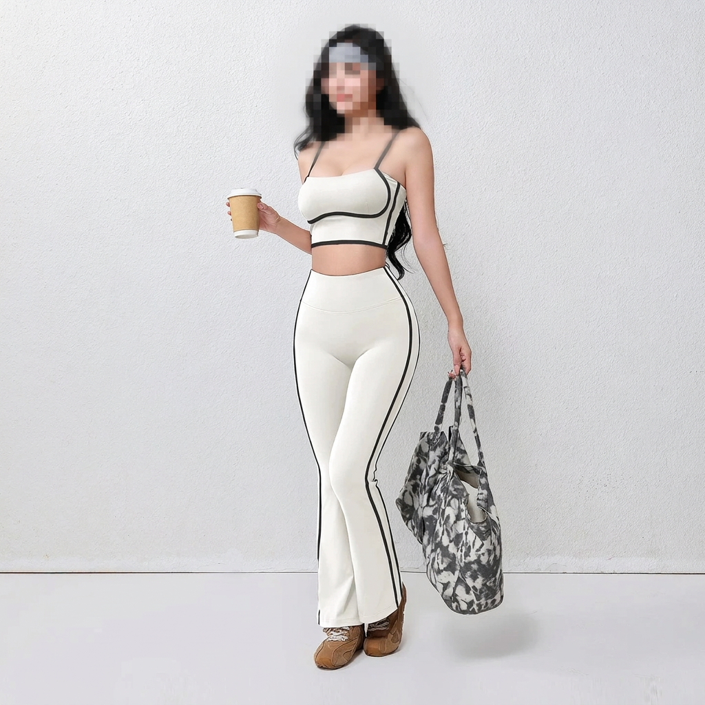White yoga clothing, model's face obscured